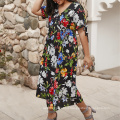 Large size women's 2020 explosions v-collar printed Bohemian holiday dress